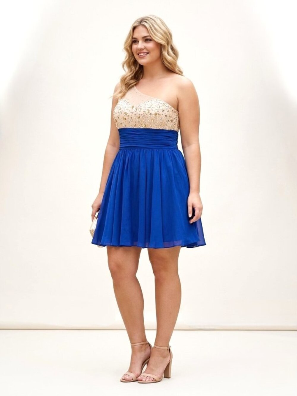 DEB One-Shoulder Rhinestone Embellished Mini Dress. Plus Size 18